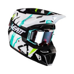 KASK LEATT MOTO 8.5 V23 + GOGLE VELOCITY 5.5 TIGER CZARNY BIAŁY NIEBIESKI