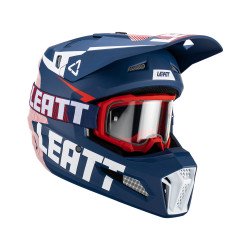 KASK LEATT MOTO 3.5 V23 + GOGLE VELOCITY 4.5 ROYAL GRANATOWY CZERWONY BIAŁY