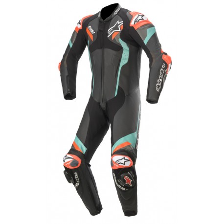 KOMBINEZON SKÓRZANY 1CZ. ALPINESTARS ATEM V4 BLACK/PETROL/FLUO RED 54